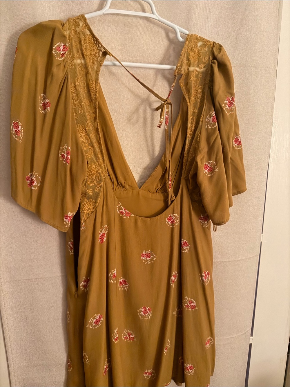 Free People Mockingbird open-back floral mini dress in the brown/mustard combo S